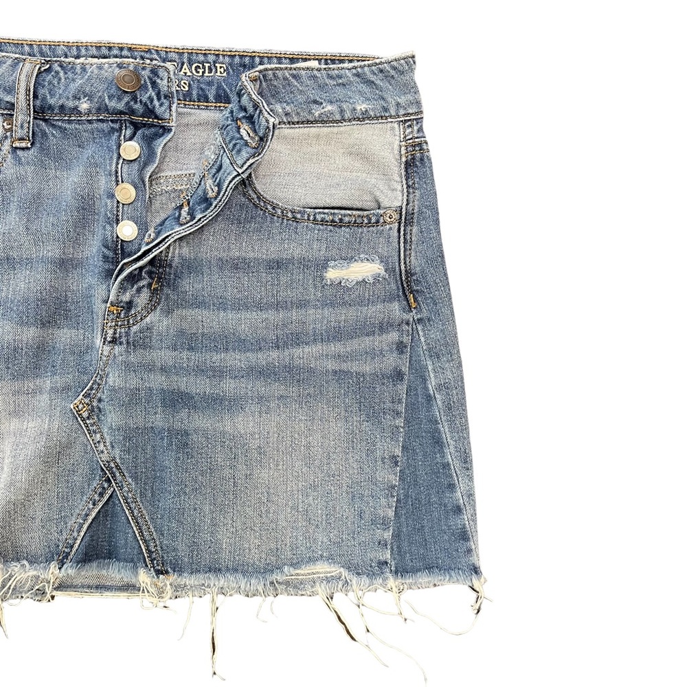 American Eagle Outfitters Distressed Light Blue Denim Mini Skirt